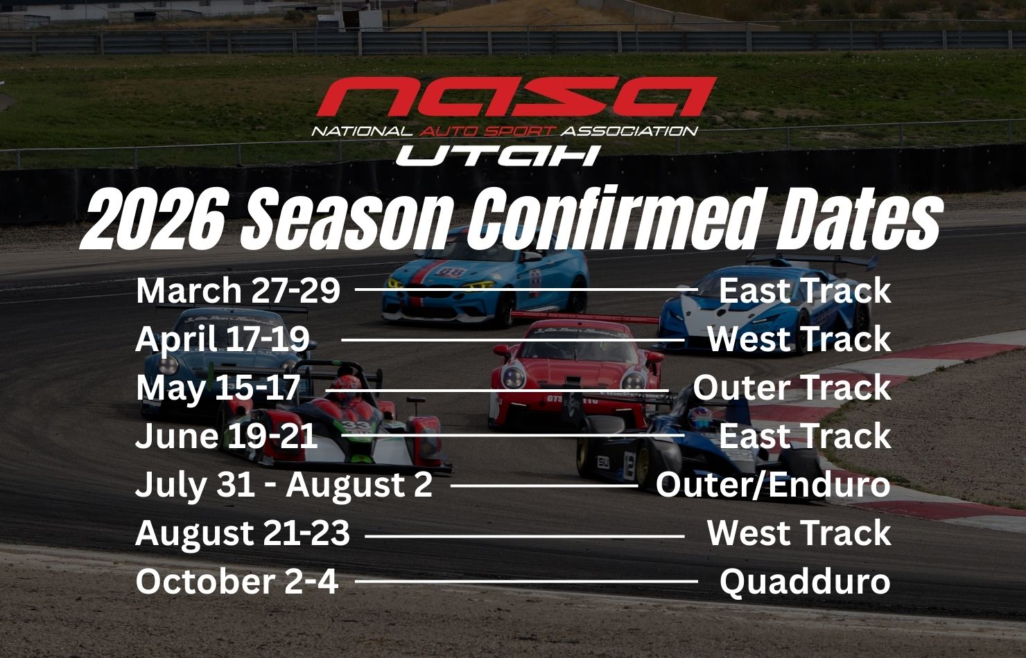 2026 schedule graphic. Schedule is also included in text below the graphic